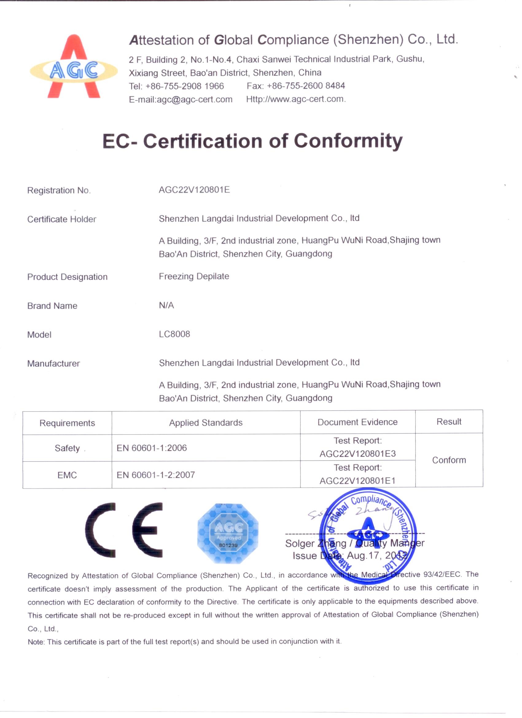 Китай Shenzhen Langdai Industrial Development Co., Ltd. Сертификаты